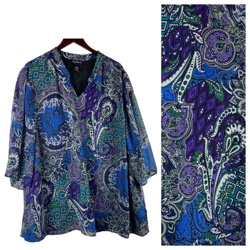 Maggie Barnes Catherines Sz 3X 4X 26W 28W Paisley Blue Purple Boho Silky